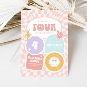 Four Ever Groovy   Girls 4th Retro Skater Birthday Invitation