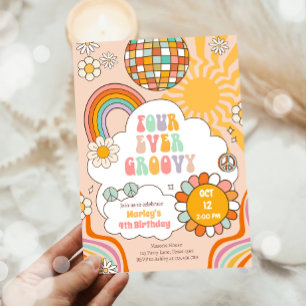 Four Ever Groovy Party Retro 70s Rainbow Birthday Invitation
