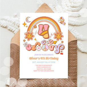 Four Ever Groovy Retro 4th Birthday Invitation