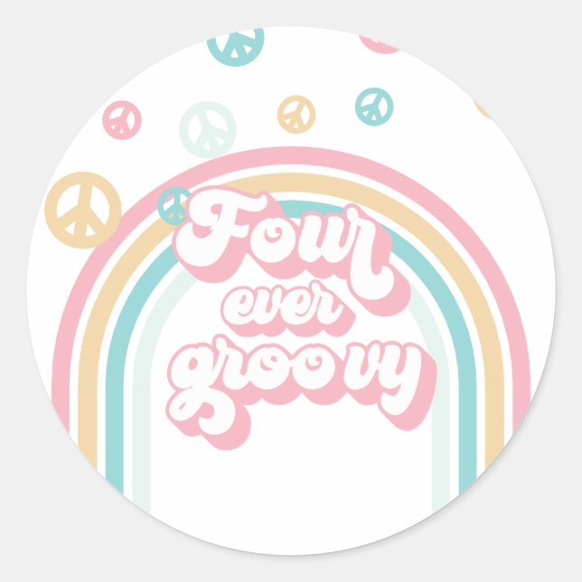 Four Ever Groovy Retro Summer Rainbow Classic Round Sticker (Front)