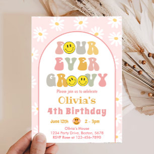 Four Ever Groovy Smile 4th Birthday Invitation