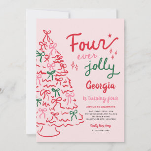 Four Ever Jolly Coquette Christmas 4th Birthday Invitation