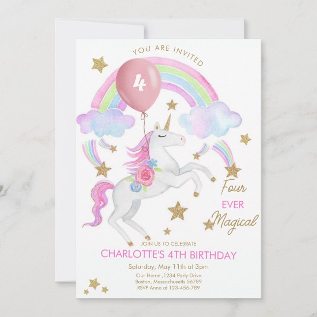 Four ever magical, 4th birthday invitation (Front)