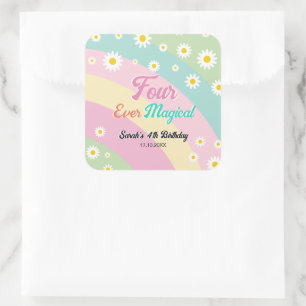 Four Ever Magical Fourth Birthday Daisy Square Sticker