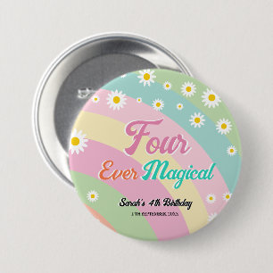 Four Ever Magical Groovy Fourth Birthday 7.5 Cm Round Badge