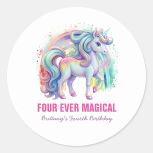 Four Ever Magical Pastel Unicorn Fourth Birthday Classic Round Sticker