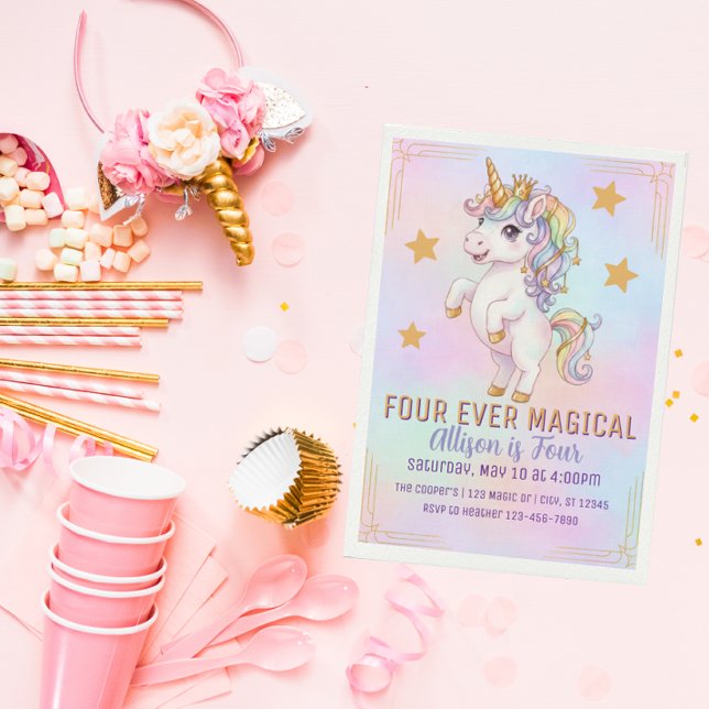 Four Ever Magical, Unicorn 4th Birthday Invitation (Creator Uploaded)