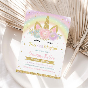 Four Ever Magical Unicorn 4th Birthday Invite