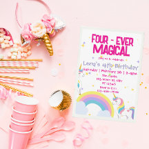 Four Ever Magical Unicorn Birthday Invitation