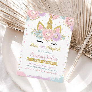 Four Ever Magical Unicorn Birthday Invitation