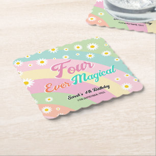 Four Ever Magical Unicorn Fourth Birthday Paper Coaster