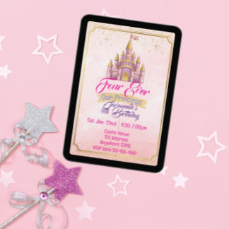 Four Ever Our Princess Purple Gold Castle Birthday Invitation