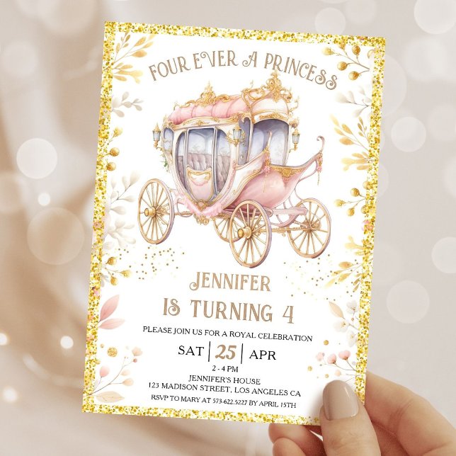 Four Ever Princess Carriage Princess 4th Birthday Invitation (Creator Uploaded)