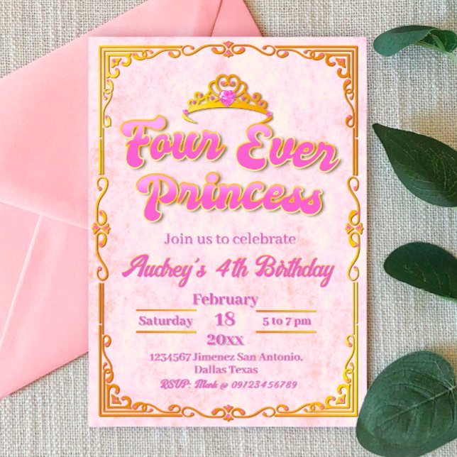 Four Ever Princess - Girl 4th Birthday Invitation (Four Ever Princess - Girl 4th Birthday Invitation)
