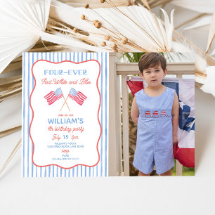 Four-ever Red White and Blue Boy Birthday Invite