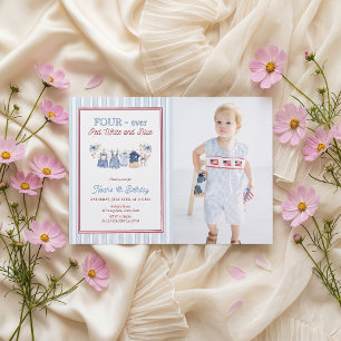 Four-ever Red White and Blue Boy Birthday Invite