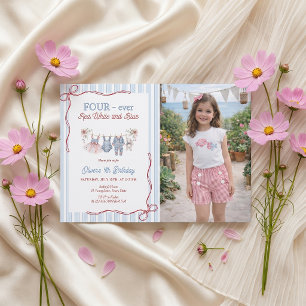 Four-ever Red White and Blue Girl Birthday Invite