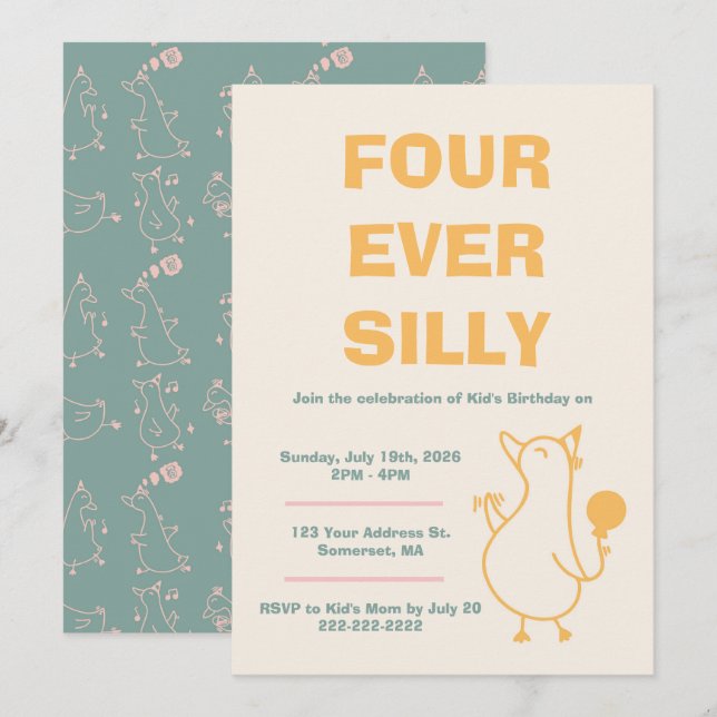 Four Ever Silly Goose Birthday Invitation (Front/Back)