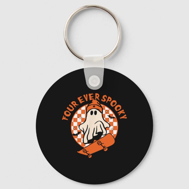 Four Ever Spooky 4th Birthday Halloween Skateboard Key Ring (Front)