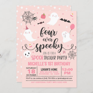 Four Ever Spooky Birthday Invitation - Girl (Pink)