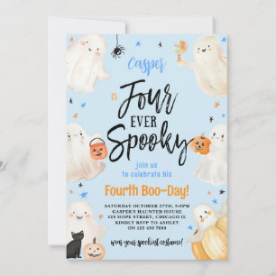 Four Ever Spooky Boy Halloween 4th Birthday Party Invitation