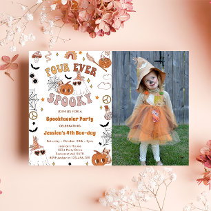 Four Ever Spooky Cute Groovy Halloween Birthday Invitation
