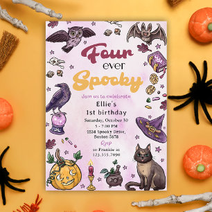 Four Ever Spooky Cute Halloween 4th Birthday Invitation