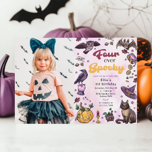 Four Ever Spooky Cute Halloween 4th Birthday Photo Invitation