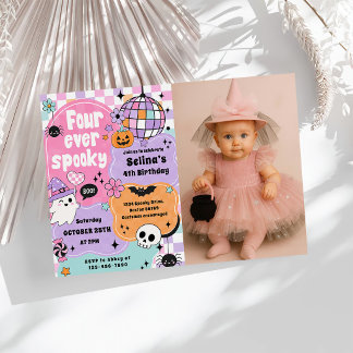 Four Ever Spooky Cute Halloween Ghost 4th Birthday Invitation