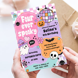 Four Ever Spooky Cute Halloween Ghost 4th Birthday Invitation