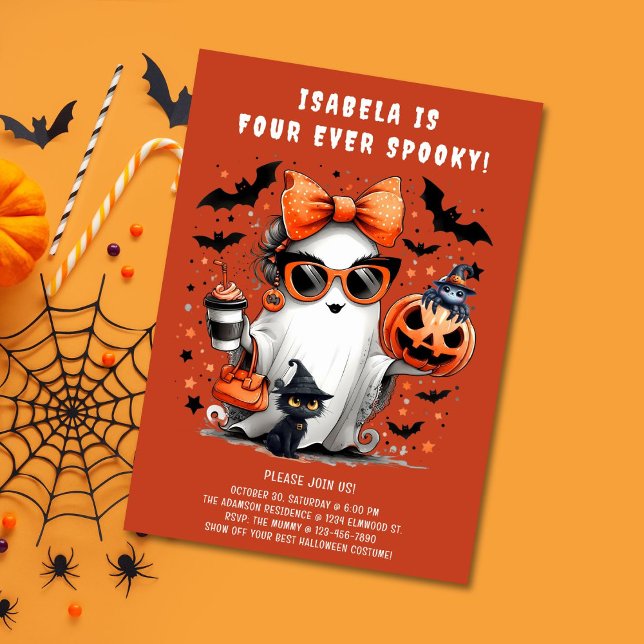 Four Ever Spooky Ghost Halloween 4th Birthday Invitation (Creator Uploaded)
