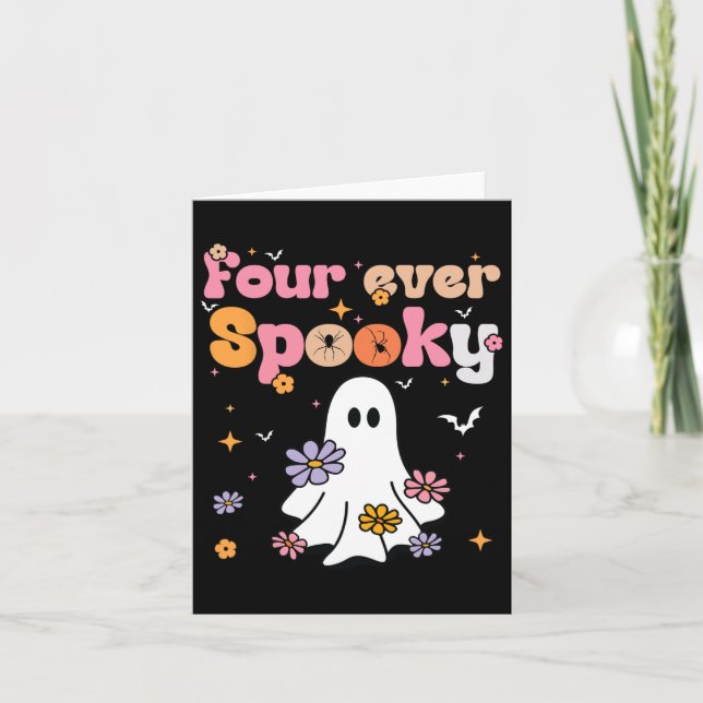 Four Ever Spooky Ghost Halloween 4th Birthday Part Card (Front)