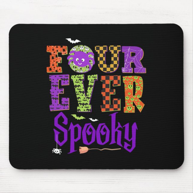 Four Ever Spooky Ghost Halloween 4th Birthday Part Mouse Pad (Front)