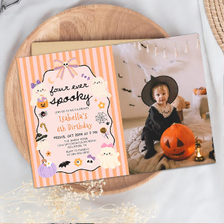 Four Ever Spooky Ghost Halloween Birthday Photo Invitation