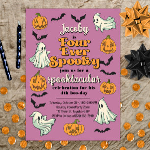 Four Ever Spooky Ghost Halloween Fall 4th Birthday Invitation