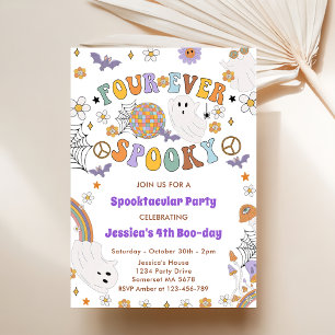 Four Ever Spooky Groovy Halloween 4th Birthday Invitation