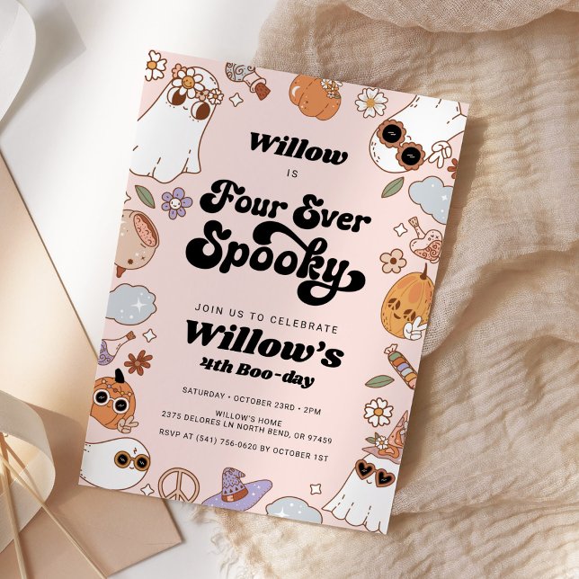 Four Ever Spooky Groovy Halloween Birthday Invitation (Creator Uploaded)