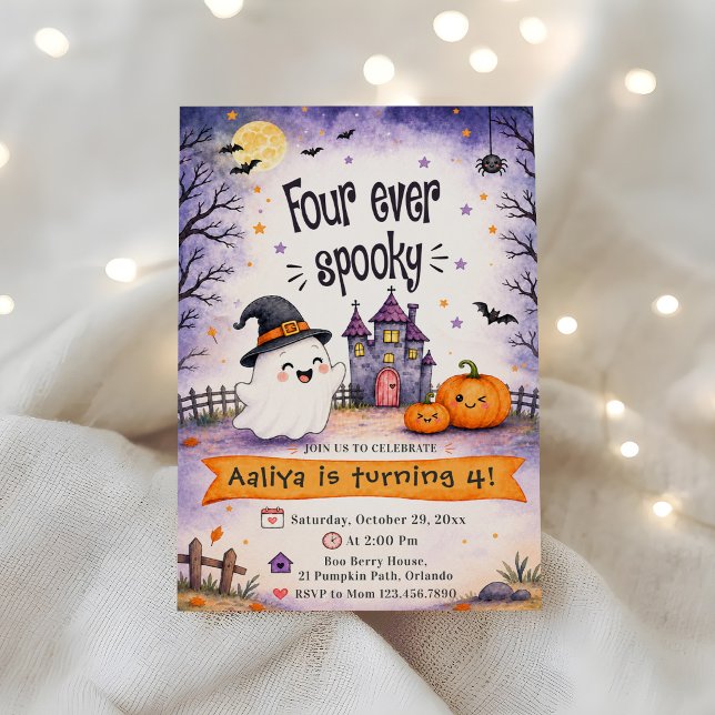 Four Ever Spooky Halloween 4th Birthday Party Invitation (Creator Uploaded)