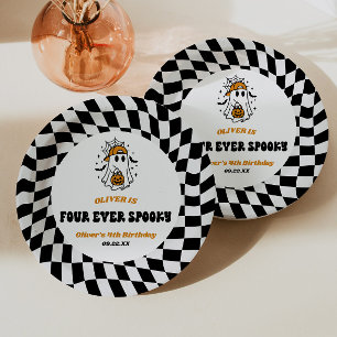 Four Ever Spooky Halloween 4th Birthday Party Paper Plate