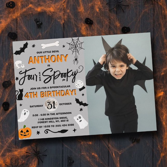 Four Ever Spooky! Halloween 4th Birthday Photo Invitation (Creator Uploaded)