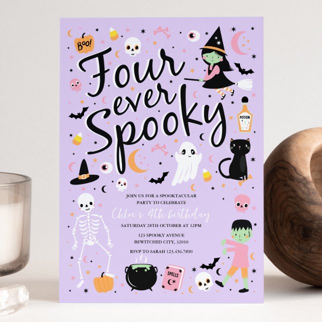 Four Ever Spooky Halloween Birthday Invitation (Creator Uploaded)