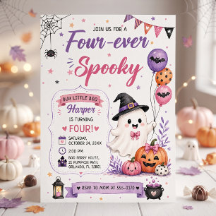 Four-ever Spooky Halloween Birthday Party Invitation