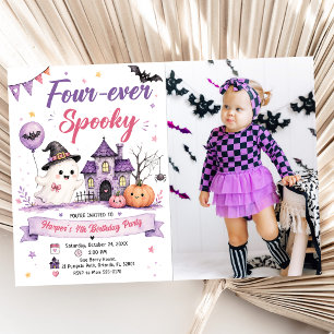 Four-ever Spooky Halloween Birthday Party Photo Invitation