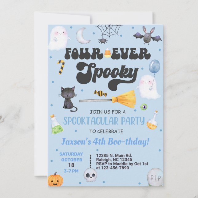 four-ever spooky Halloween boy 4th birthday invite (Front)