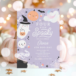 Four Ever Spooky Halloween Ghost 4th Birthday  Invitation