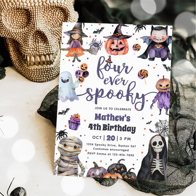 Four Ever Spooky Halloween Ghost 4th Birthday Invitation (Creator Uploaded)