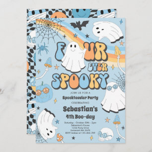 Four Ever Spooky Halloween Groovy Ghost Birthday Invitation