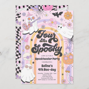 Four Ever Spooky Halloween Groovy Ghost Birthday Invitation
