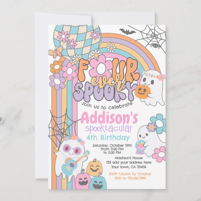 Four Ever Spooky Hippie Halloween 2nd Birthday Invitation (Front)