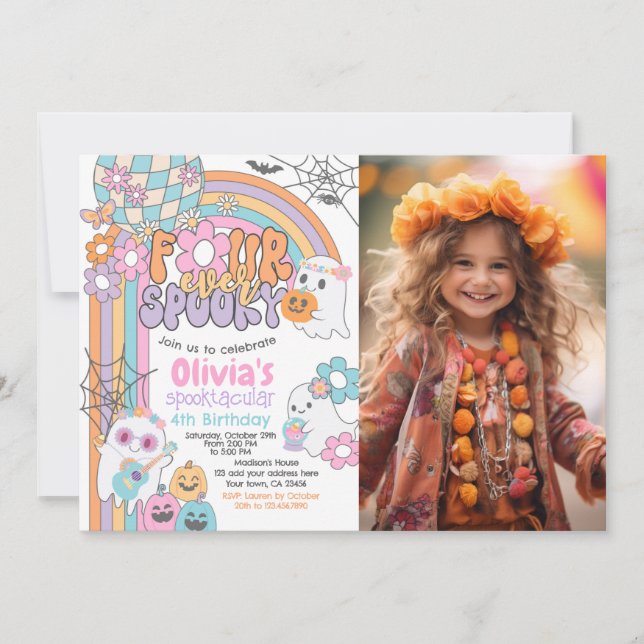 Four Ever Spooky Hippie Halloween 4th Birthday Invitation (Front)